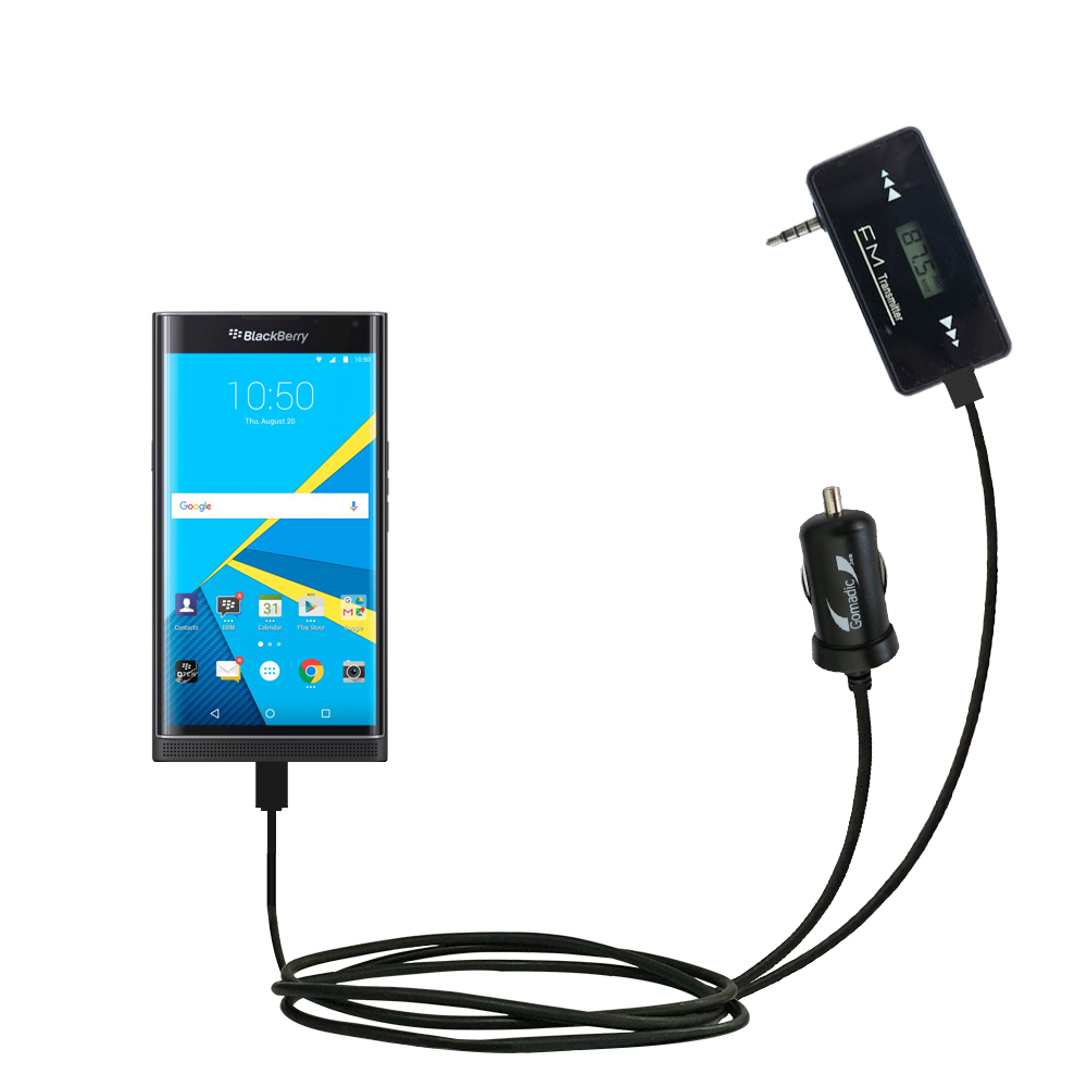 FM Transmitter Plus Car Charger compatible with the Blackberry Priv