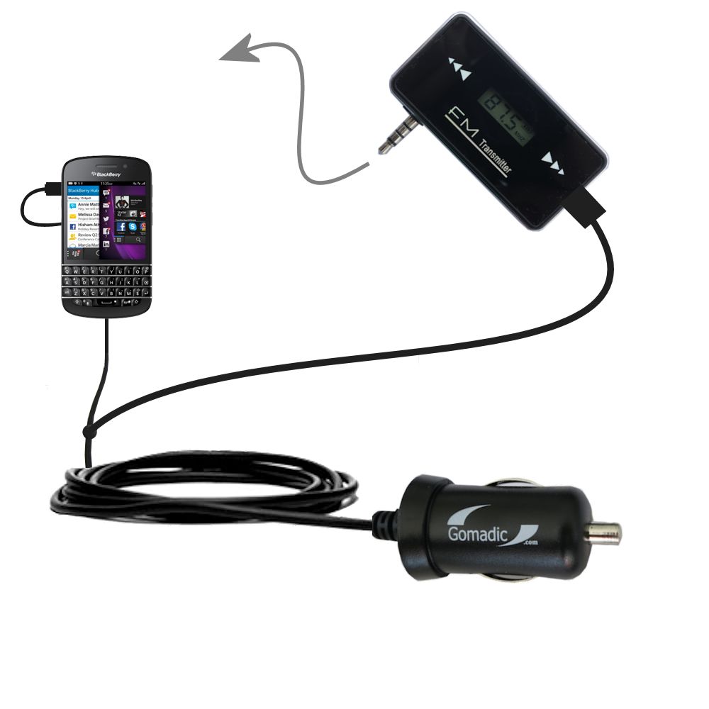 FM Transmitter Plus Car Charger compatible with the Blackberry Q10