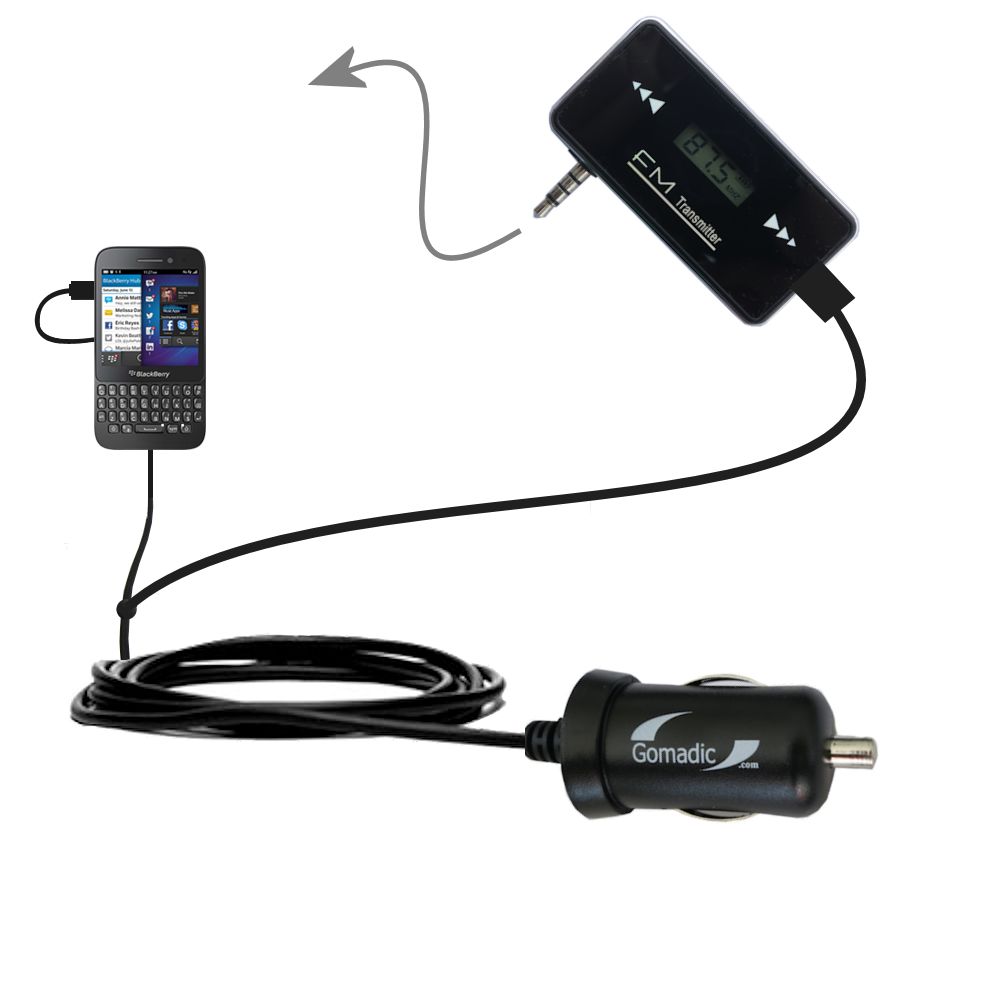 FM Transmitter Plus Car Charger compatible with the Blackberry Q5