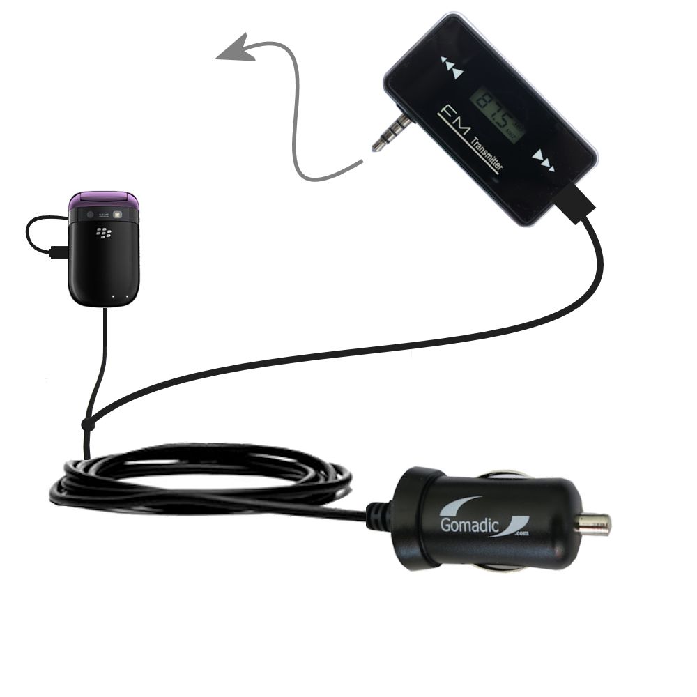 FM Transmitter Plus Car Charger compatible with the Blackberry Style 9670
