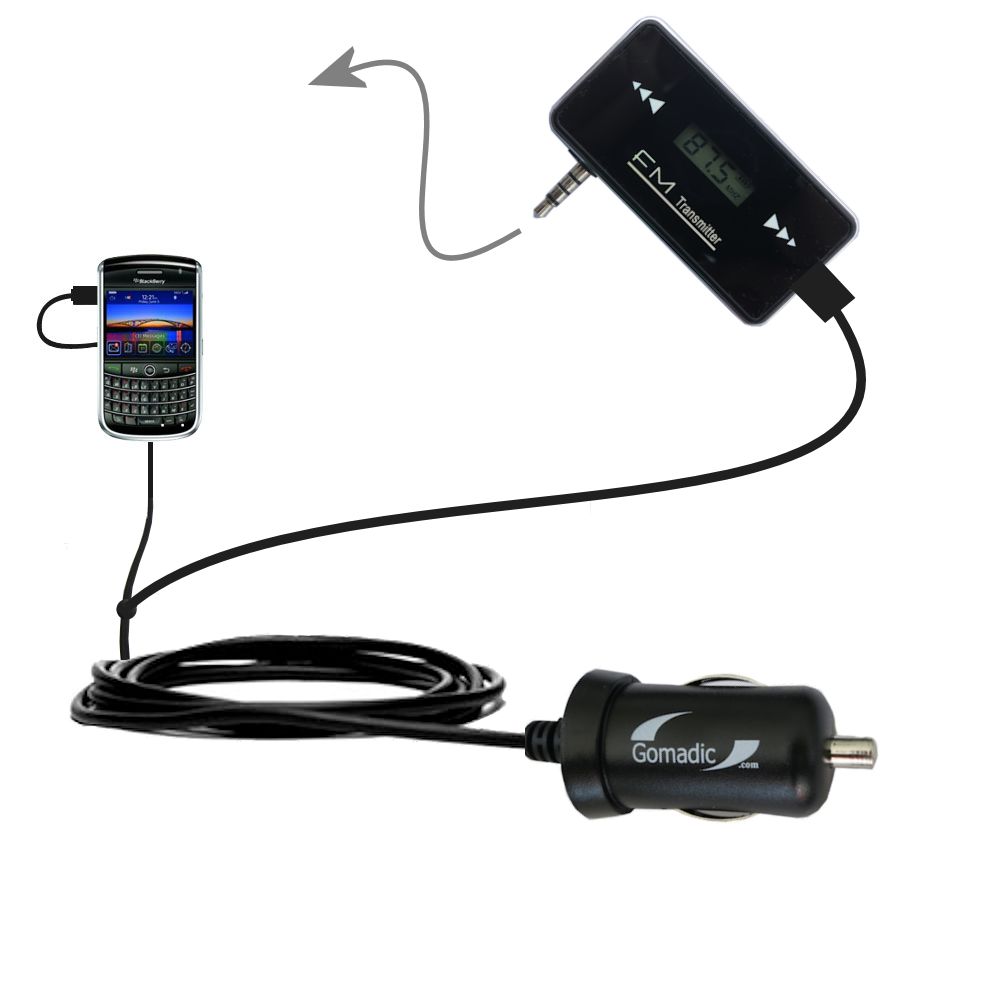 FM Transmitter Plus Car Charger compatible with the Blackberry Tour 2