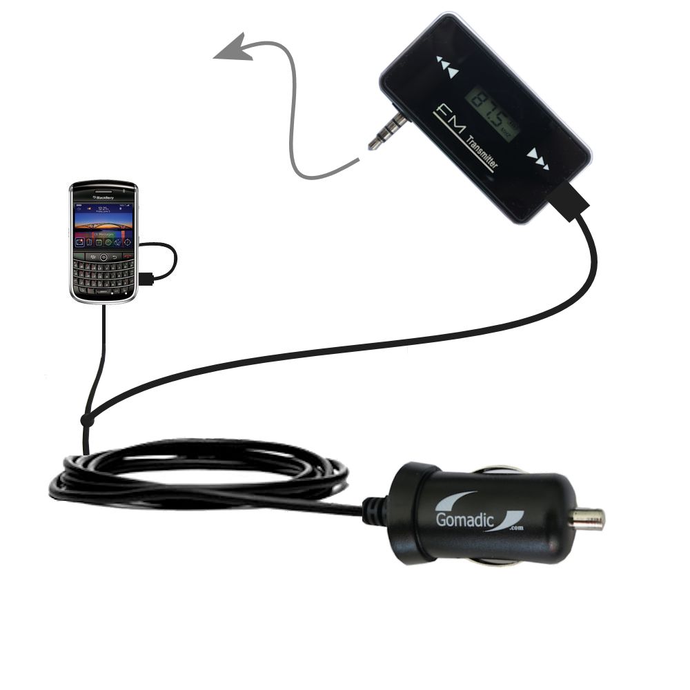 FM Transmitter Plus Car Charger compatible with the Blackberry Tour