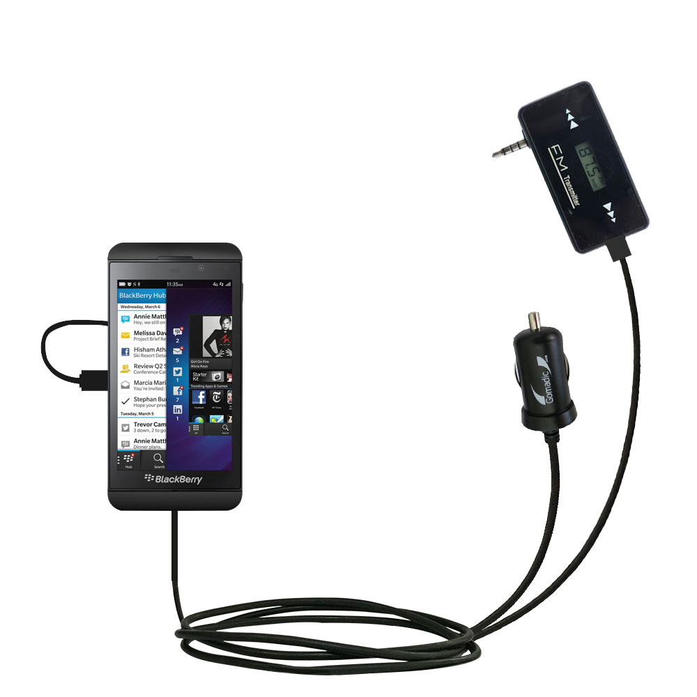 FM Transmitter Plus Car Charger compatible with the Blackberry Z10