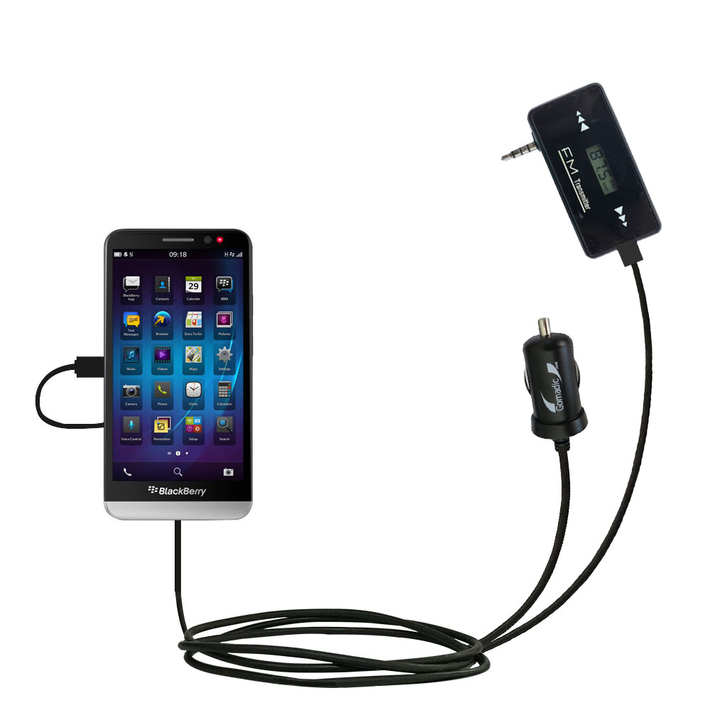 FM Transmitter Plus Car Charger compatible with the Blackberry Z30