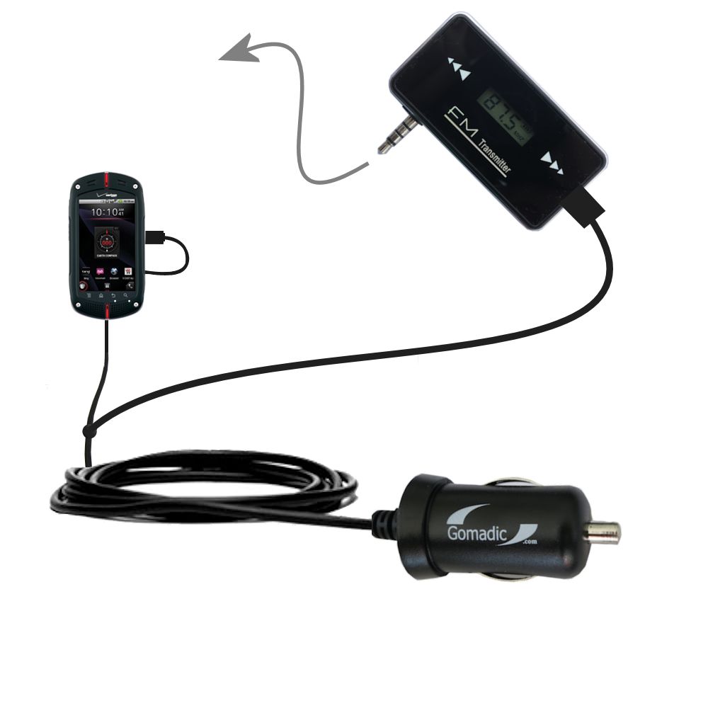 FM Transmitter Plus Car Charger compatible with the Casio GzOne Commando