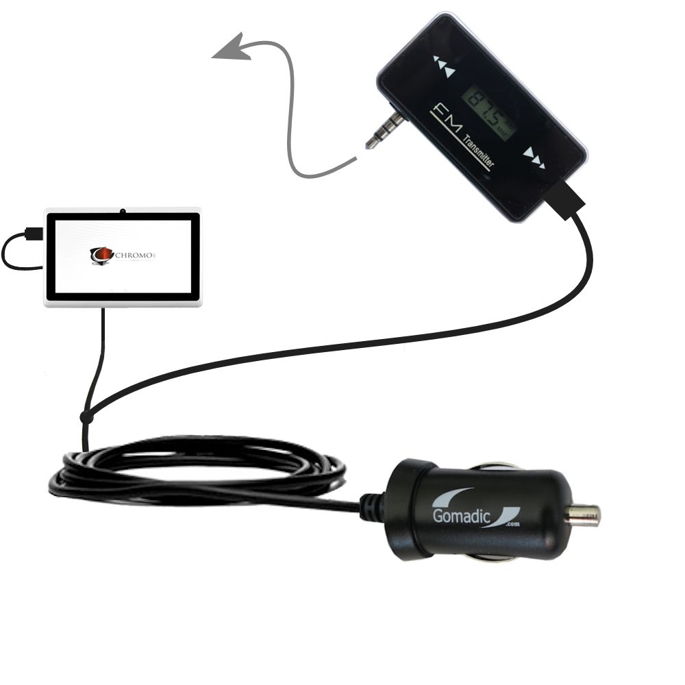FM Transmitter Plus Car Charger compatible with the Chromo Inc 7 inch Tab