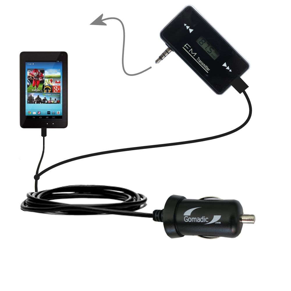 FM Transmitter Plus Car Charger compatible with the Chromo Inc Noria Slimx 7-9