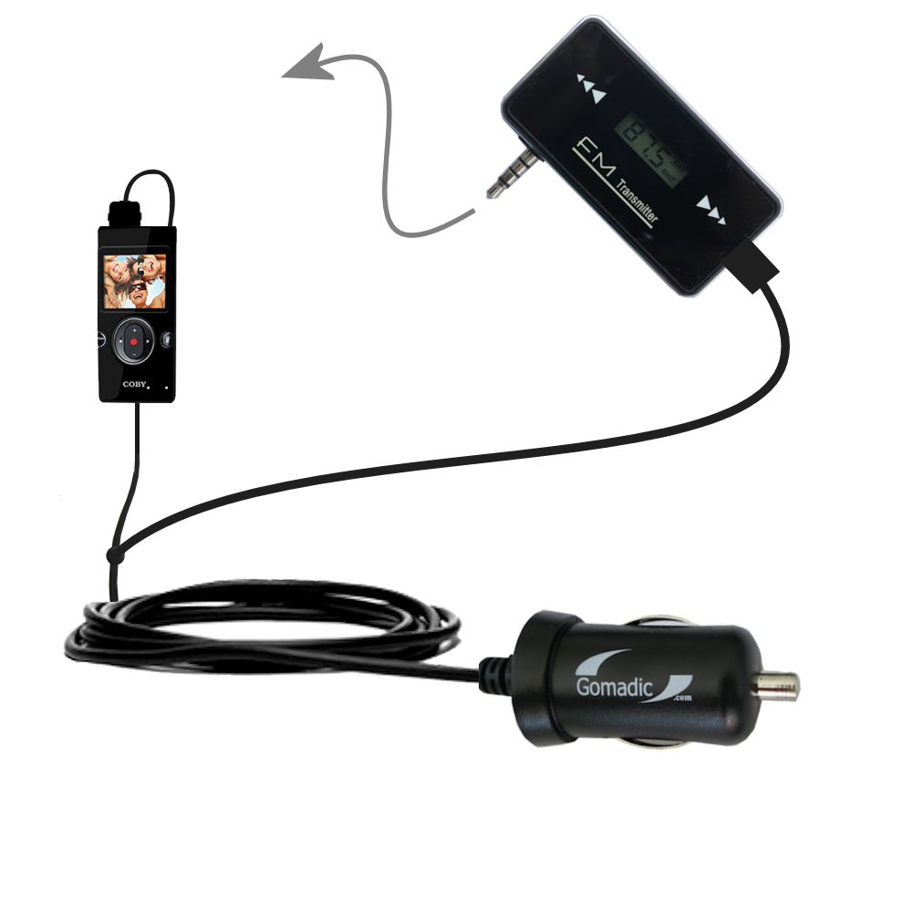 FM Transmitter Plus Car Charger compatible with the Coby CAM5002 SNAPP Camcorder
