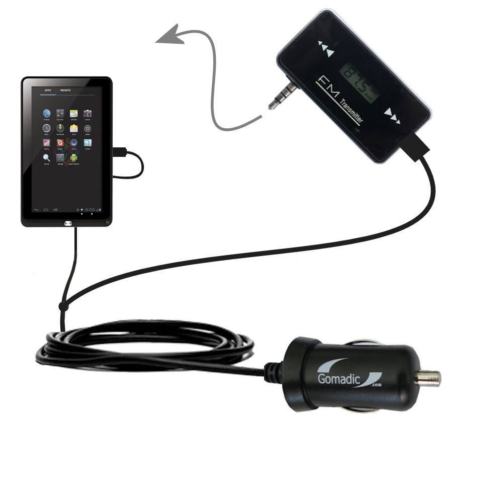 FM Transmitter Plus Car Charger compatible with the Coby Kyros MID 1042