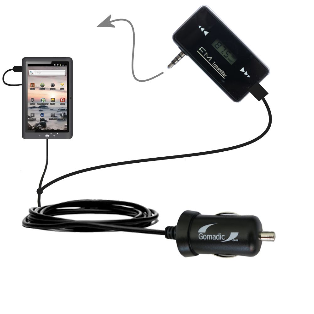 FM Transmitter Plus Car Charger compatible with the Coby Kyros MID 1048