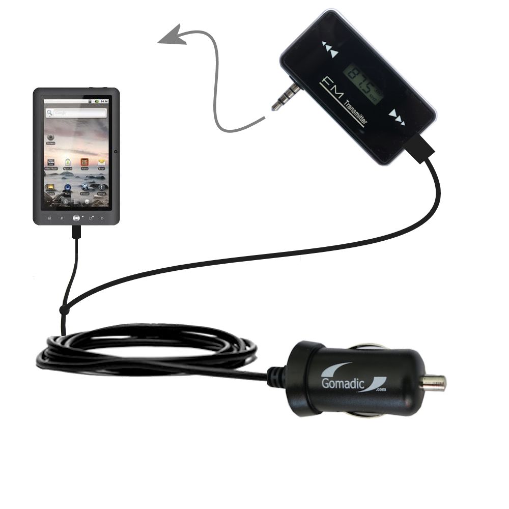 FM Transmitter Plus Car Charger compatible with the Coby KYROS MID4331