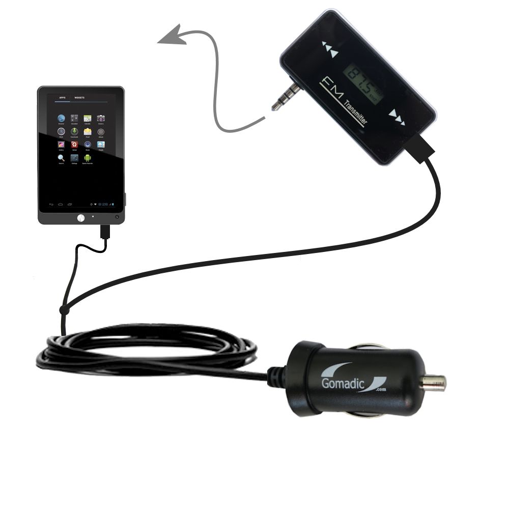 FM Transmitter Plus Car Charger compatible with the Coby Kyros MID7042 MID7048