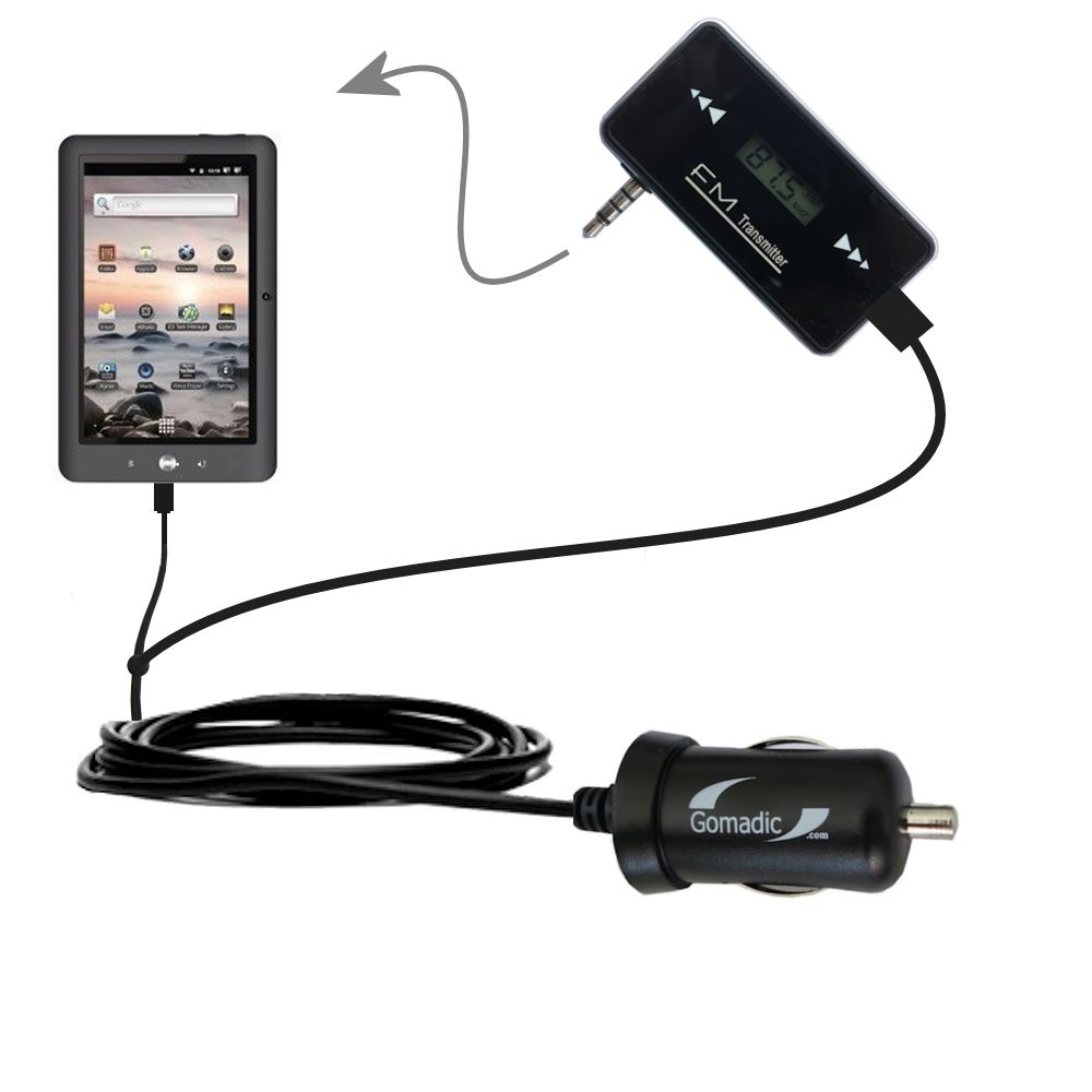 FM Transmitter Plus Car Charger compatible with the Coby Kyros MID7125