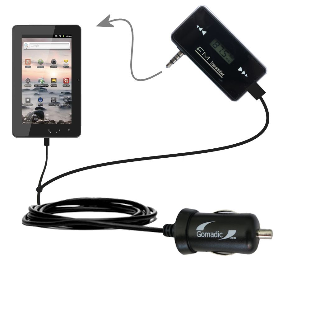 FM Transmitter Plus Car Charger compatible with the Coby Kyros MID7127