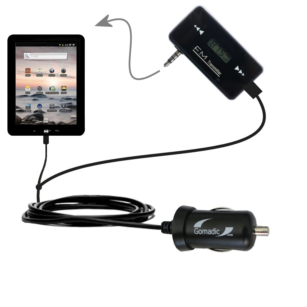 FM Transmitter Plus Car Charger compatible with the Coby Kyros MID8120