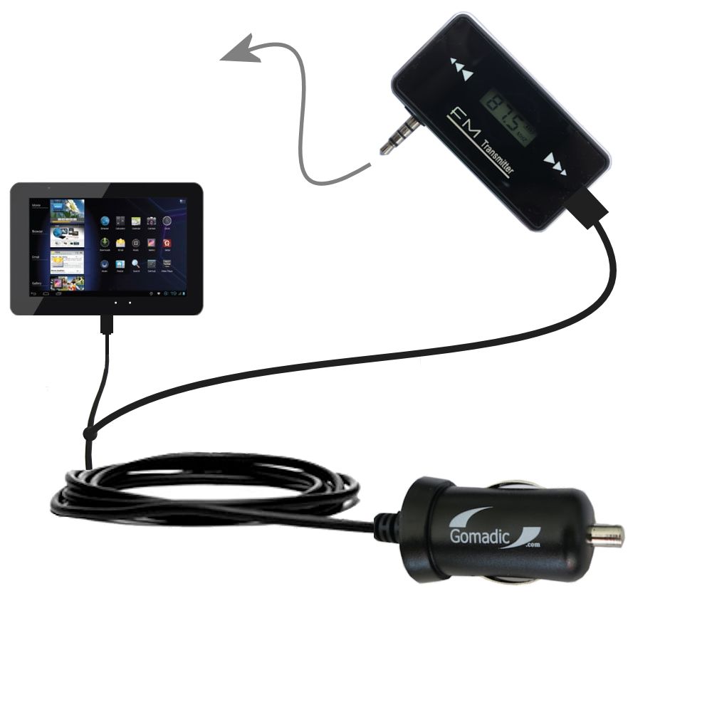 FM Transmitter Plus Car Charger compatible with the Coby KYROS MID9042