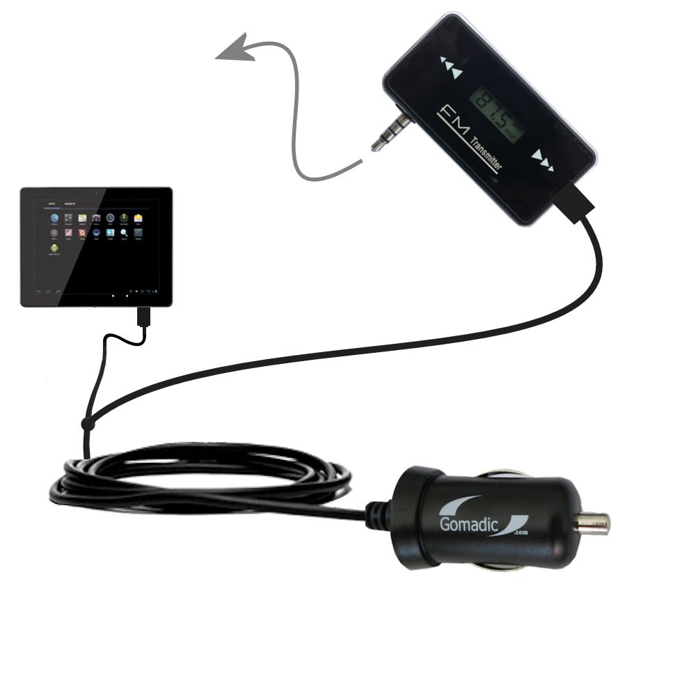 FM Transmitter Plus Car Charger compatible with the Coby Kyros MID9742