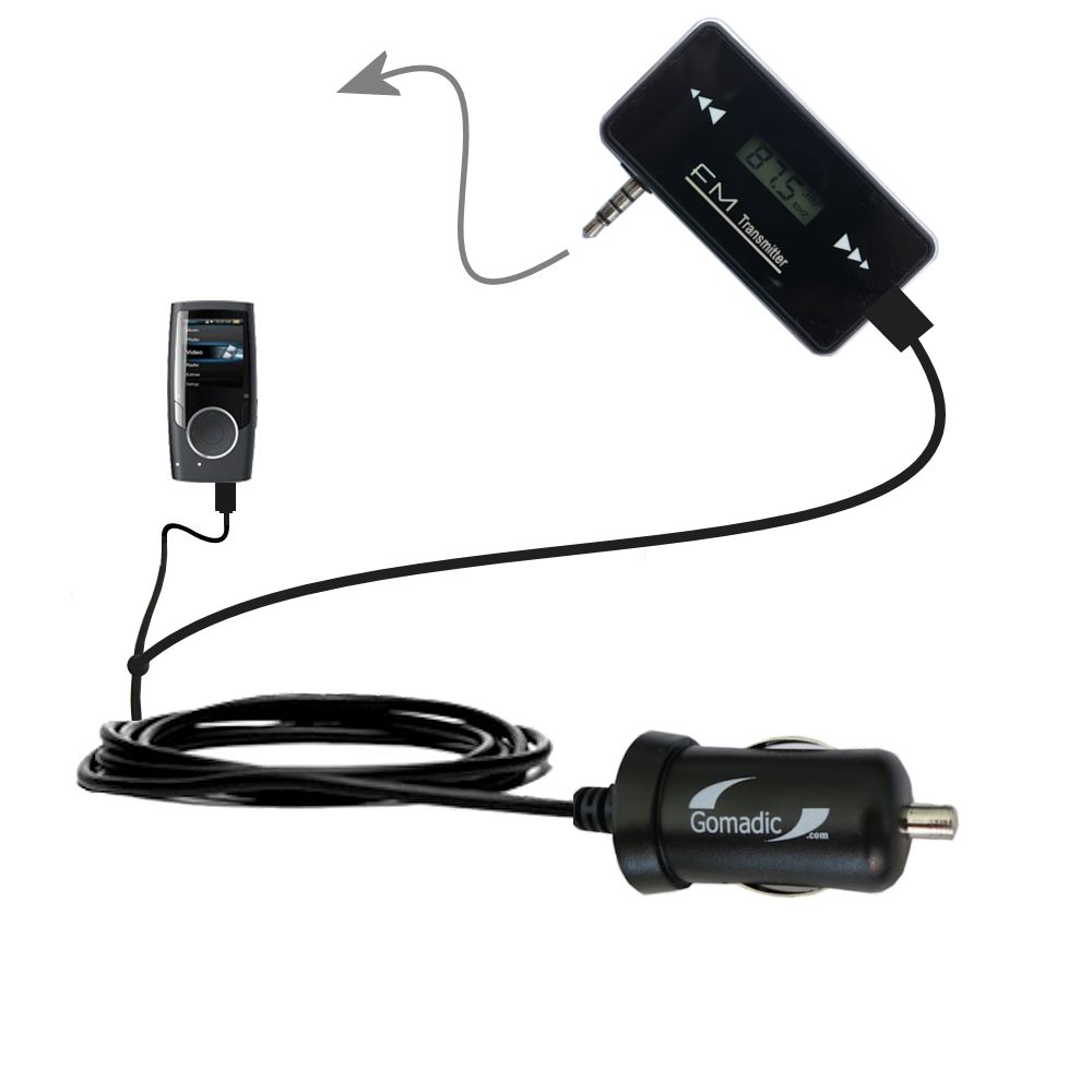 FM Transmitter Plus Car Charger compatible with the Coby MP601 Video MP3 Player