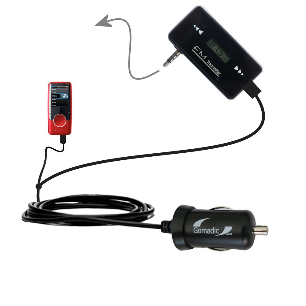 FM Transmitter Plus Car Charger compatible with the Coby MP620 Video MP3 Player