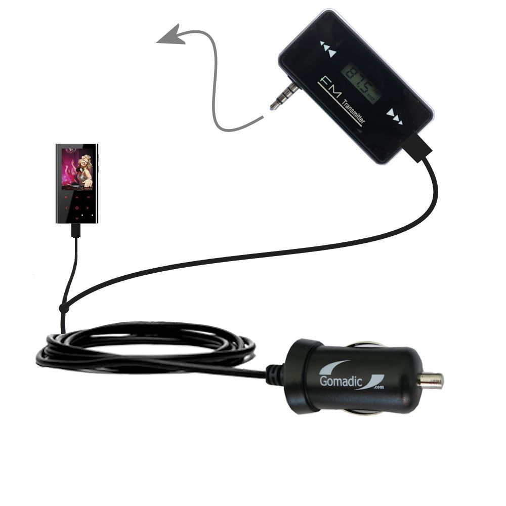 FM Transmitter Plus Car Charger compatible with the Coby MP725