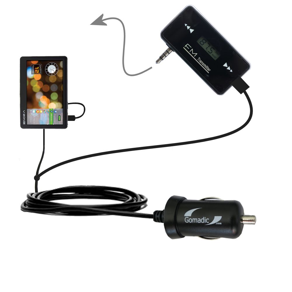 3rd Generation Powerful Audio FM Transmitter with Car Charger suitable for the Coby MP977 - Uses Gomadic TipExchange Technology