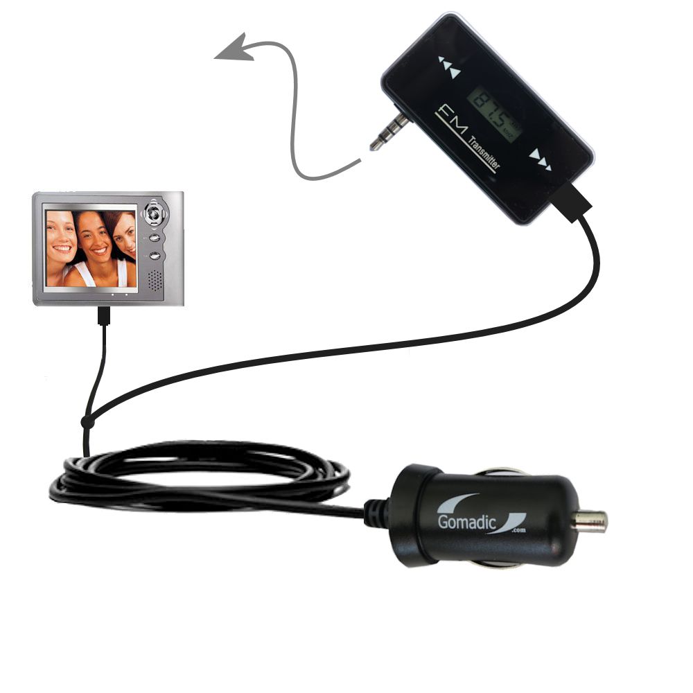 FM Transmitter Plus Car Charger compatible with the Coby PMP-3521