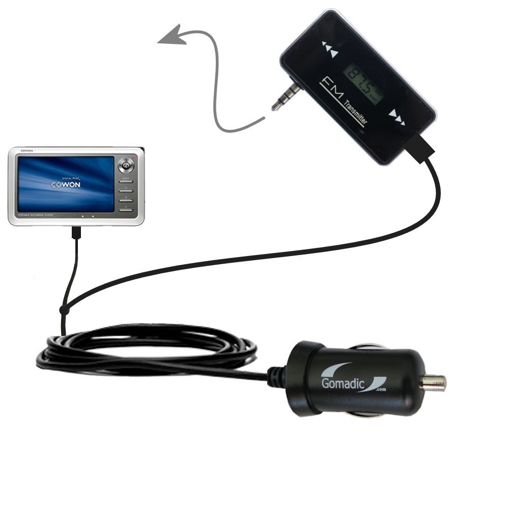 FM Transmitter Plus Car Charger compatible with the Cowon iAudio A2 Portable Media Player