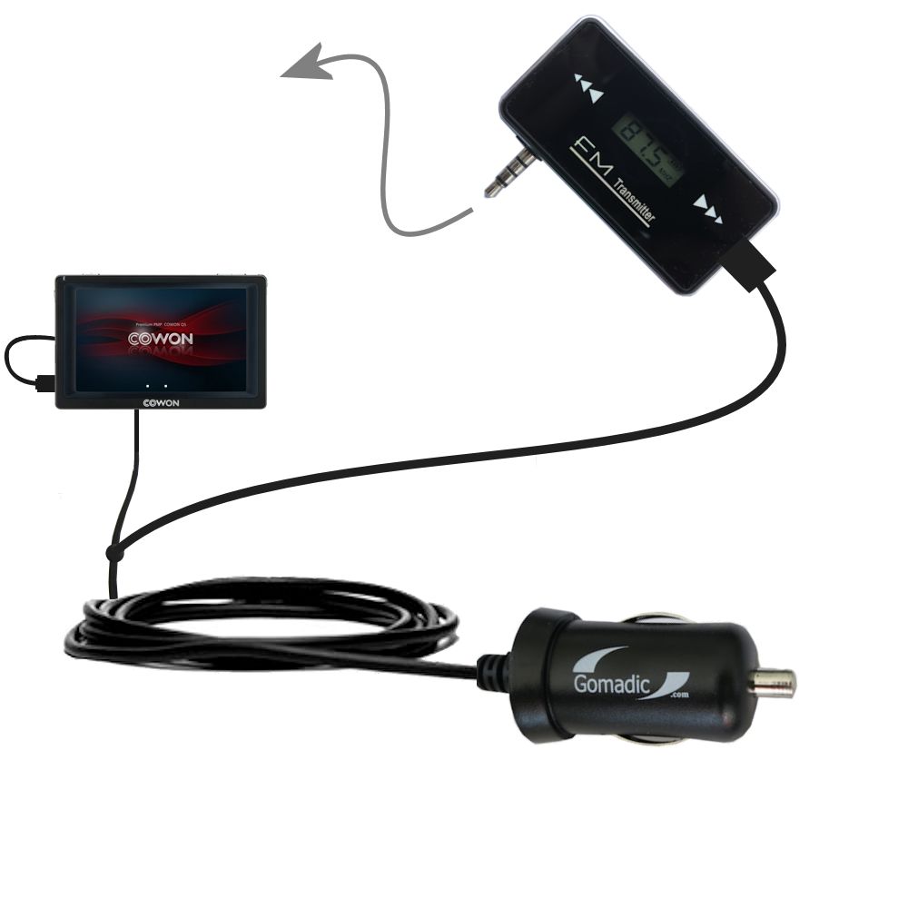 FM Transmitter Plus Car Charger compatible with the Cowon Q5W