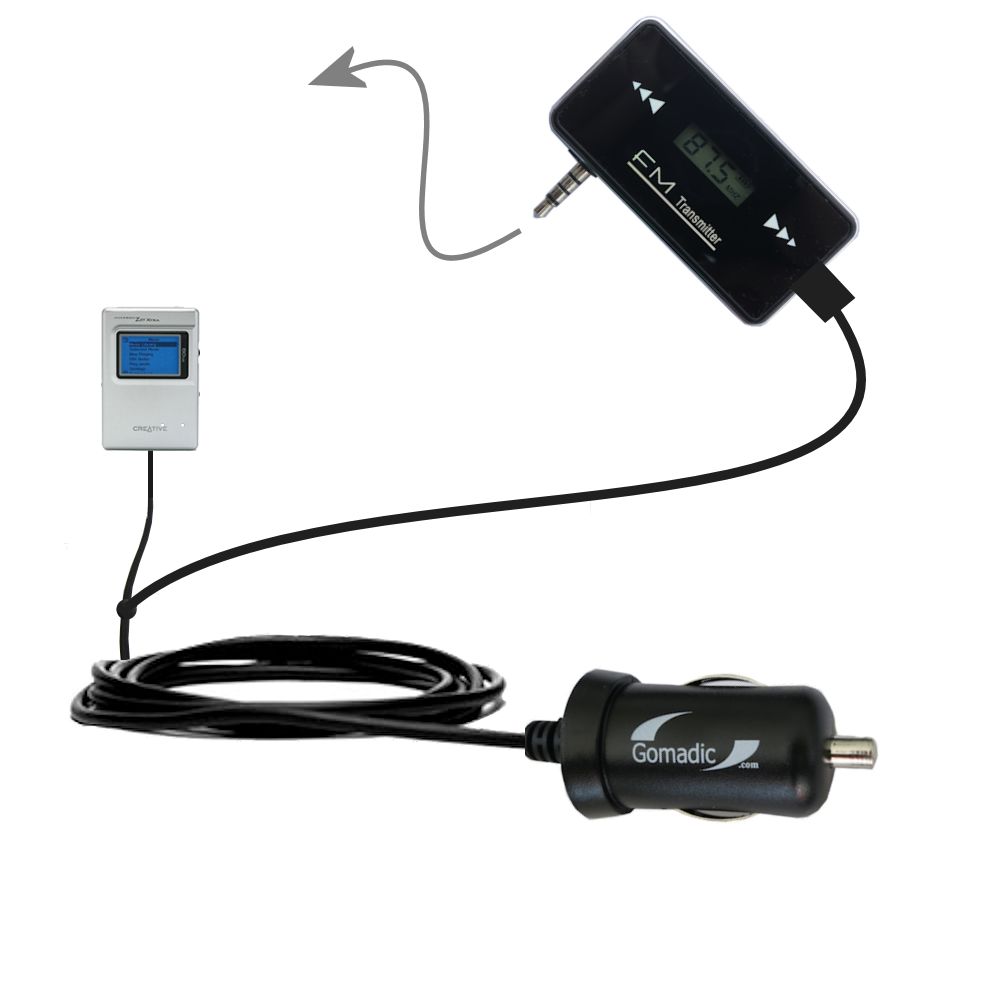 FM Transmitter Plus Car Charger compatible with the Creative NOMAD Jukebox Zen
