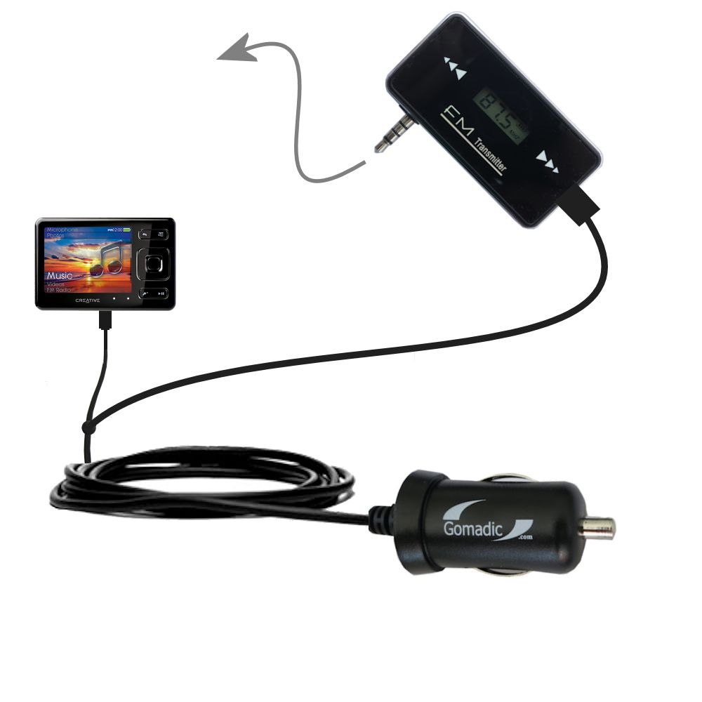 FM Transmitter Plus Car Charger compatible with the Creative Zen