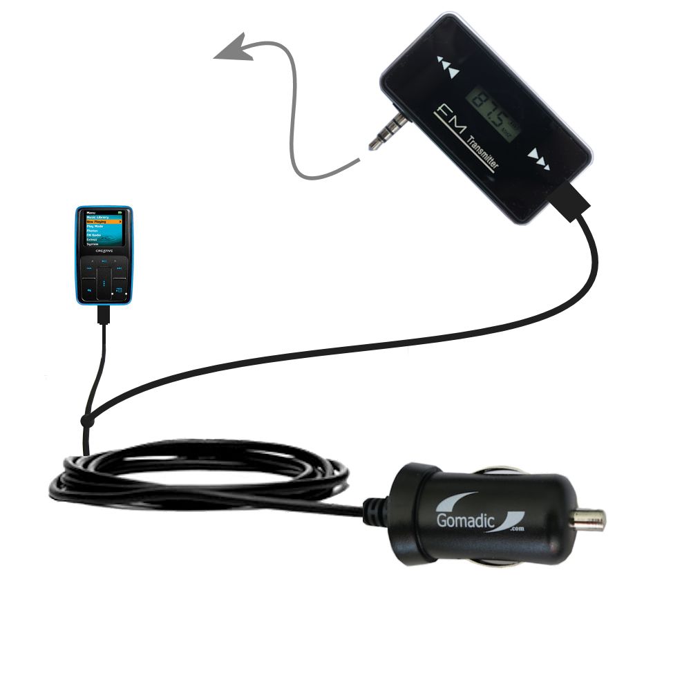 FM Transmitter Plus Car Charger compatible with the Creative Zen Micro