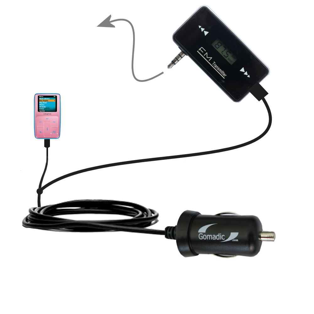 FM Transmitter Plus Car Charger compatible with the Creative Zen MicroPhoto