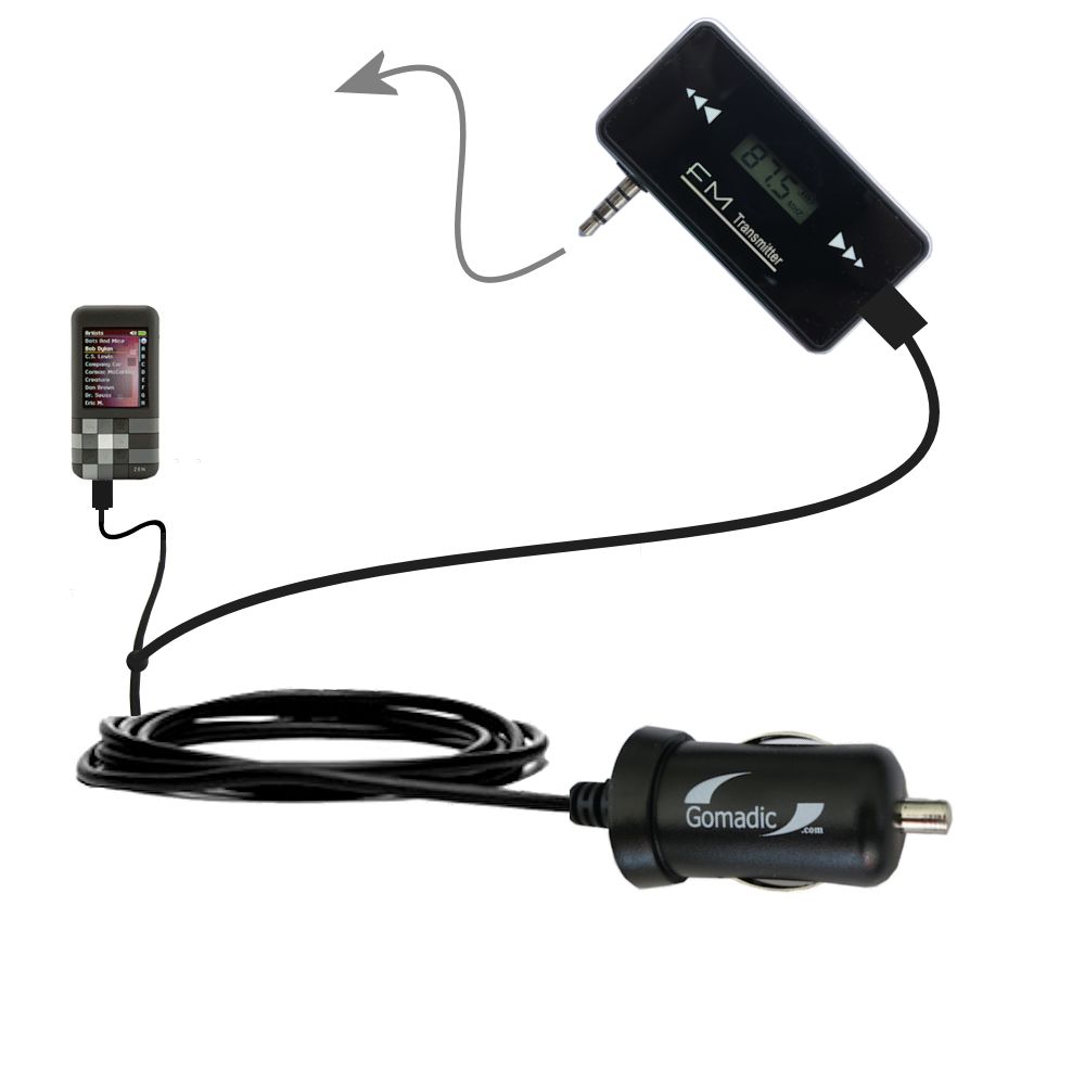 FM Transmitter Plus Car Charger compatible with the Creative ZEN Mozaic EZ100