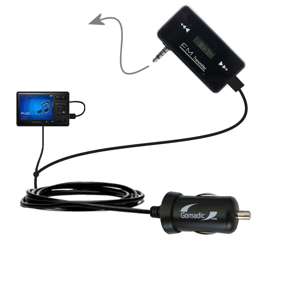 FM Transmitter Plus Car Charger compatible with the Creative Zen MX