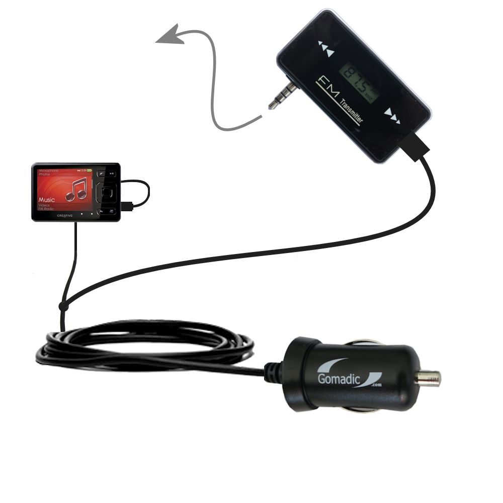 FM Transmitter Plus Car Charger compatible with the Creative ZEN MX SE