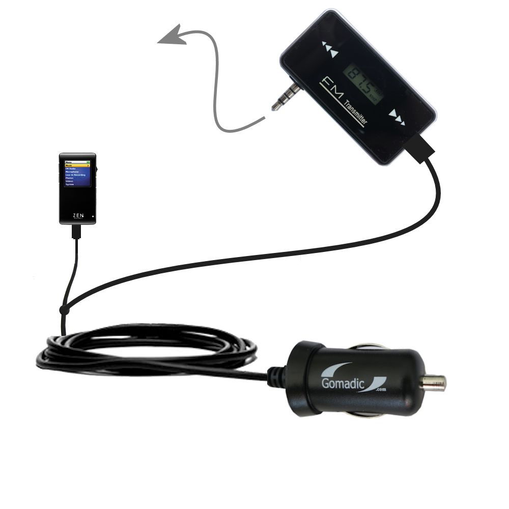 FM Transmitter Plus Car Charger compatible with the Creative Zen Neeon 2