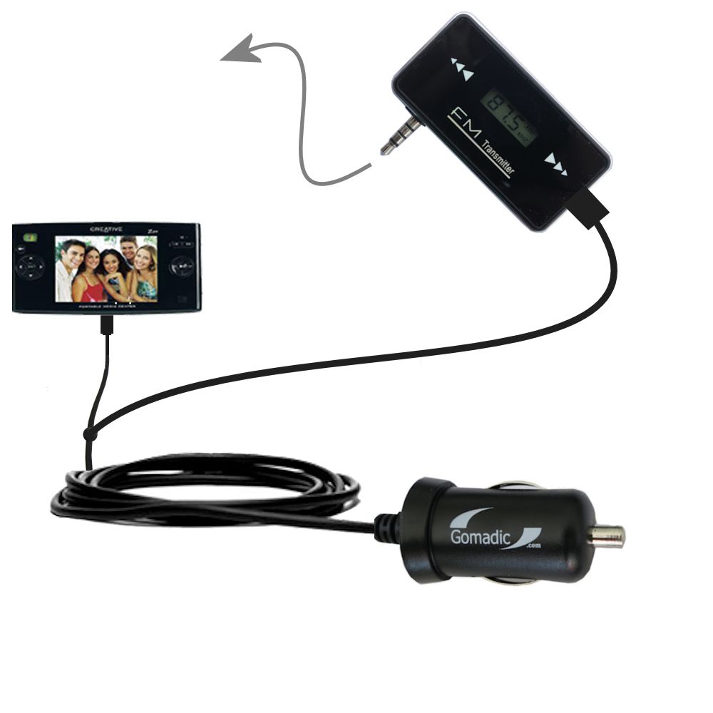 FM Transmitter Plus Car Charger compatible with the Creative Zen Portable Media Center