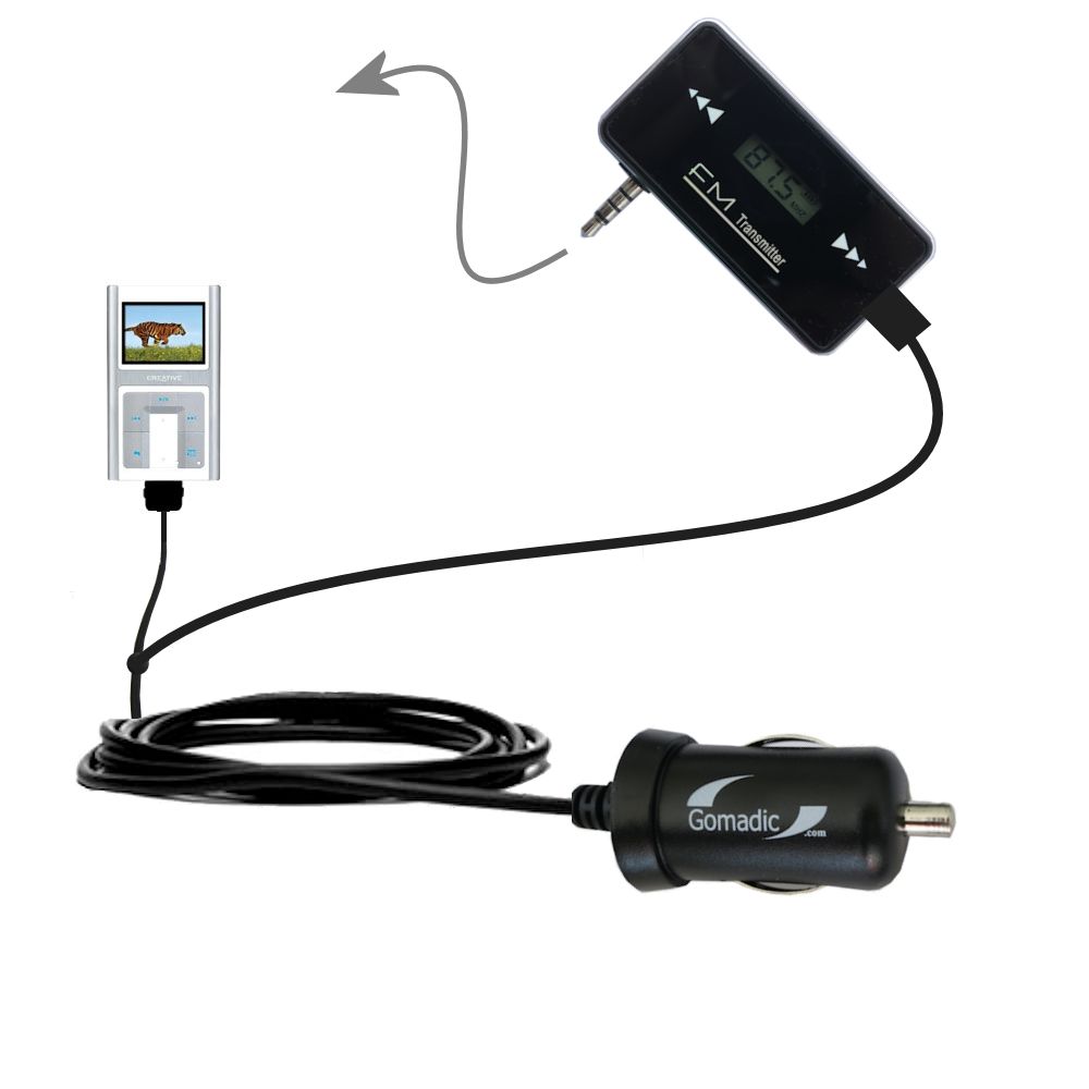 FM Transmitter Plus Car Charger compatible with the Creative Zen Sleek
