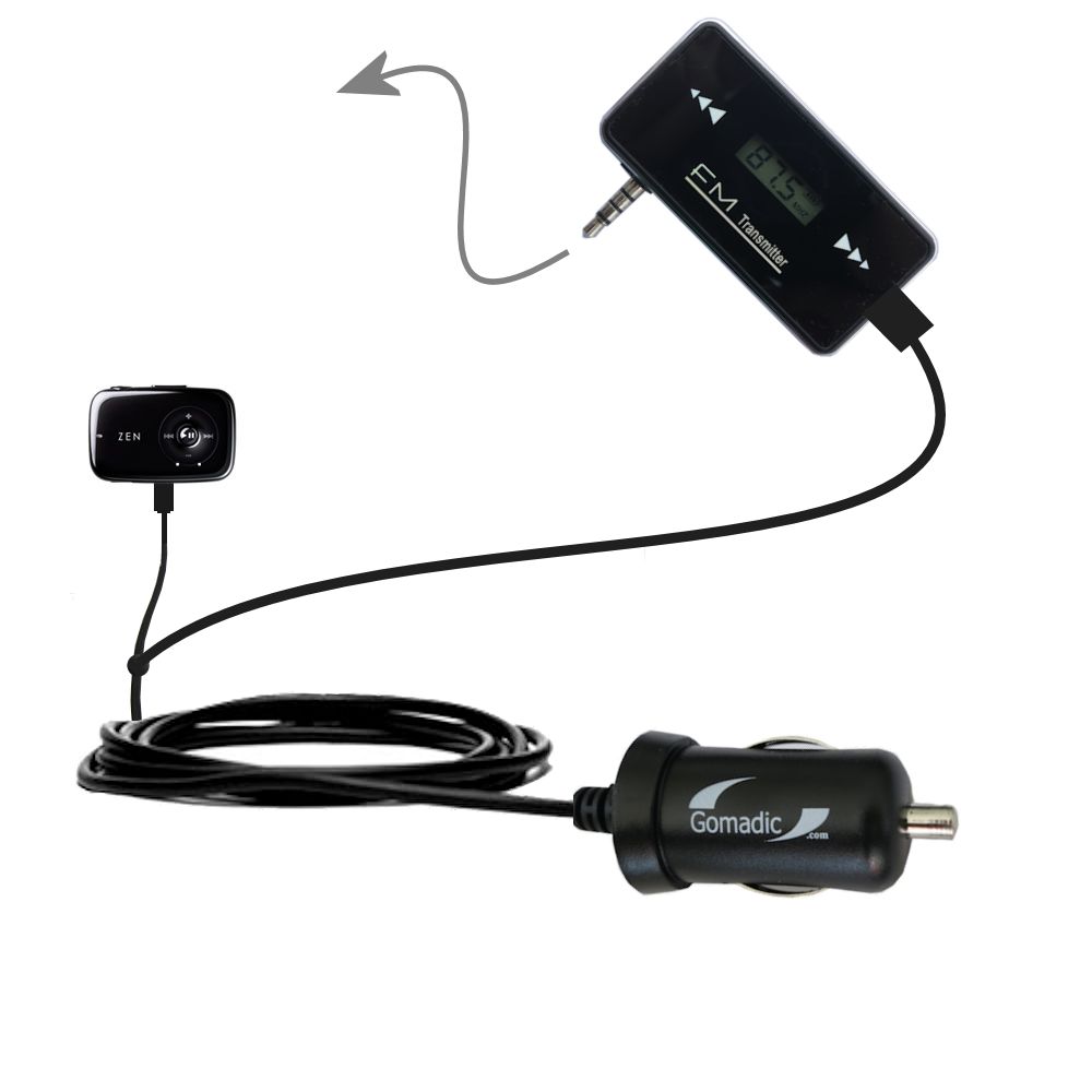 FM Transmitter Plus Car Charger compatible with the Creative Zen Stone