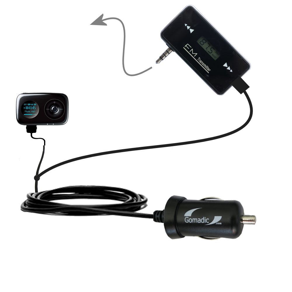 FM Transmitter Plus Car Charger compatible with the Creative Zen Stone Plus