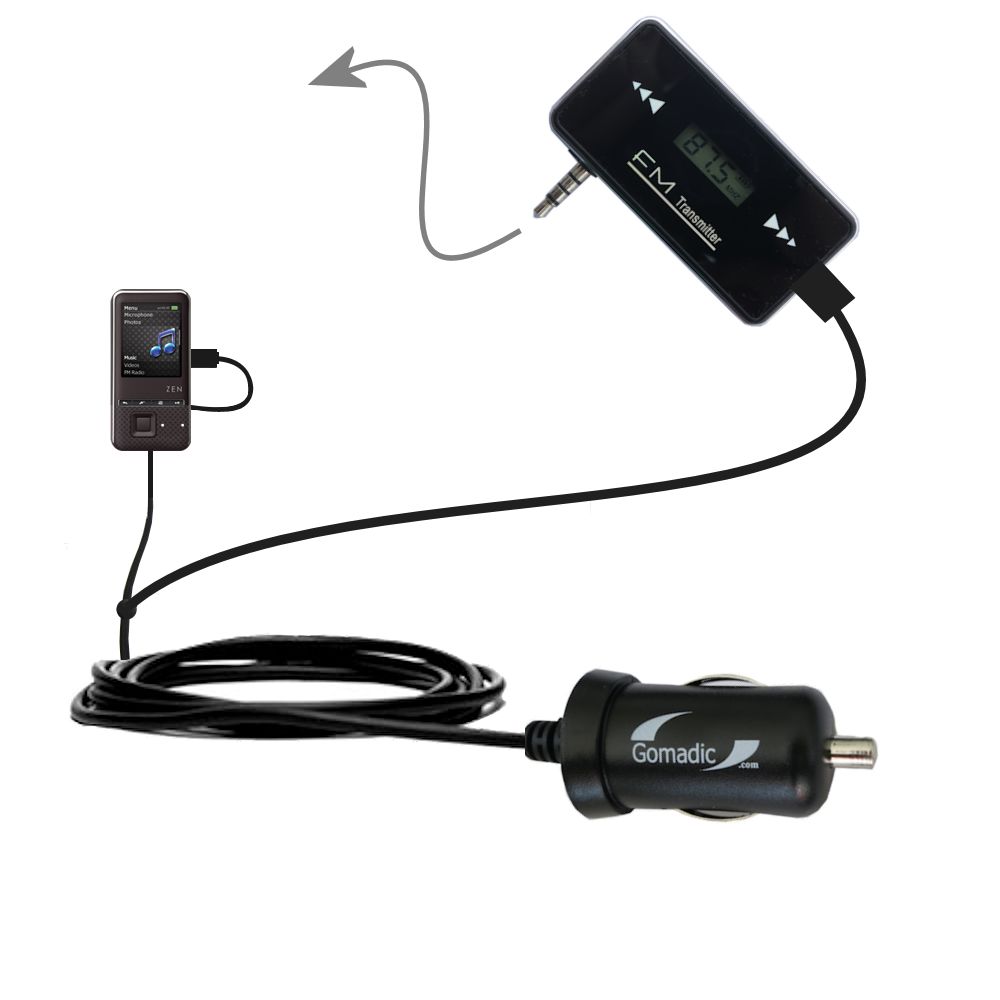 FM Transmitter Plus Car Charger compatible with the Creative Zen Style 300