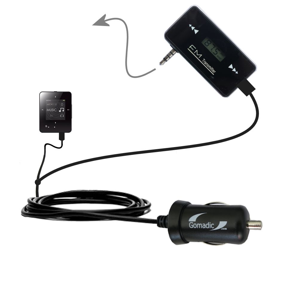 FM Transmitter Plus Car Charger compatible with the Creative ZEN Style M100