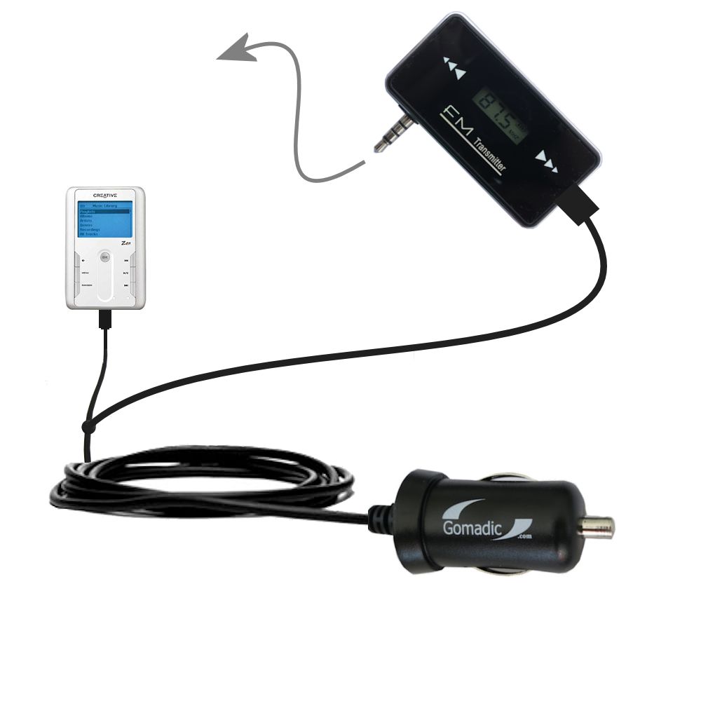 FM Transmitter Plus Car Charger compatible with the Creative Zen Touch