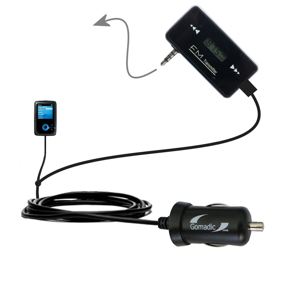 FM Transmitter Plus Car Charger compatible with the Creative Zen V Plus
