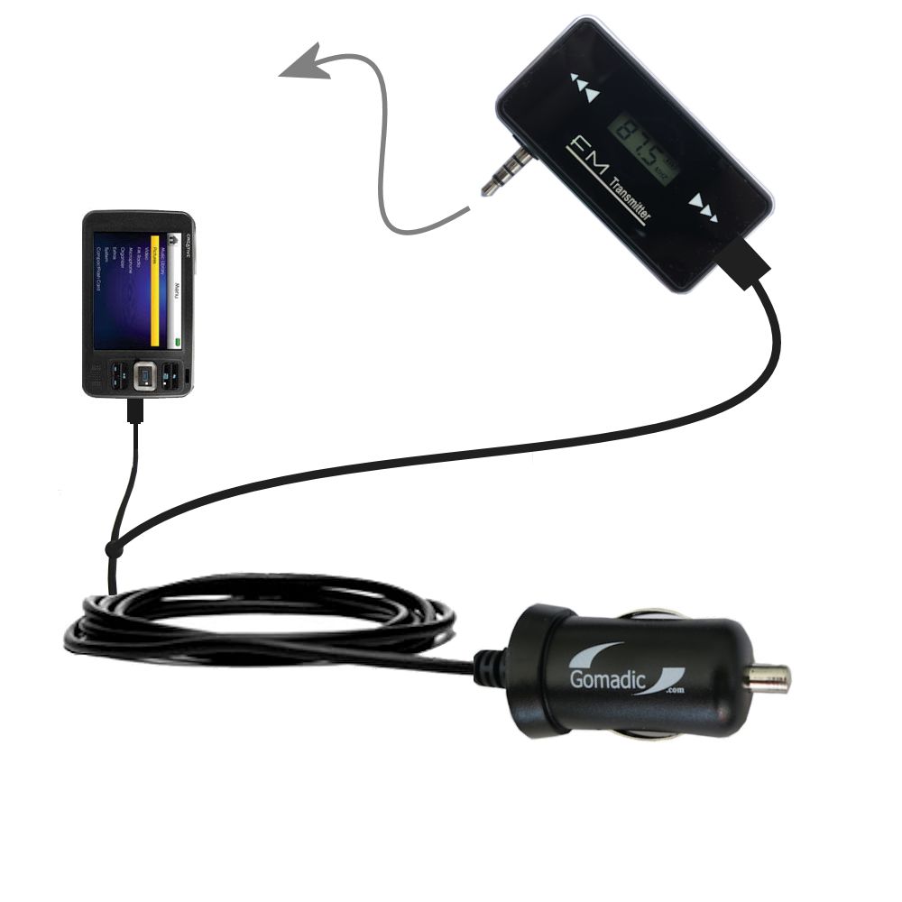 FM Transmitter Plus Car Charger compatible with the Creative Zen Vision