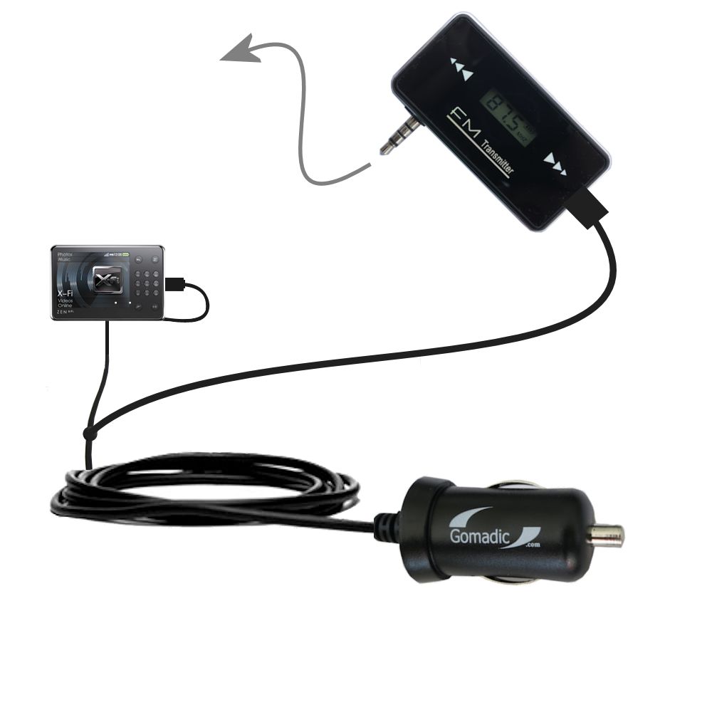 FM Transmitter Plus Car Charger compatible with the Creative Zen X-Fi