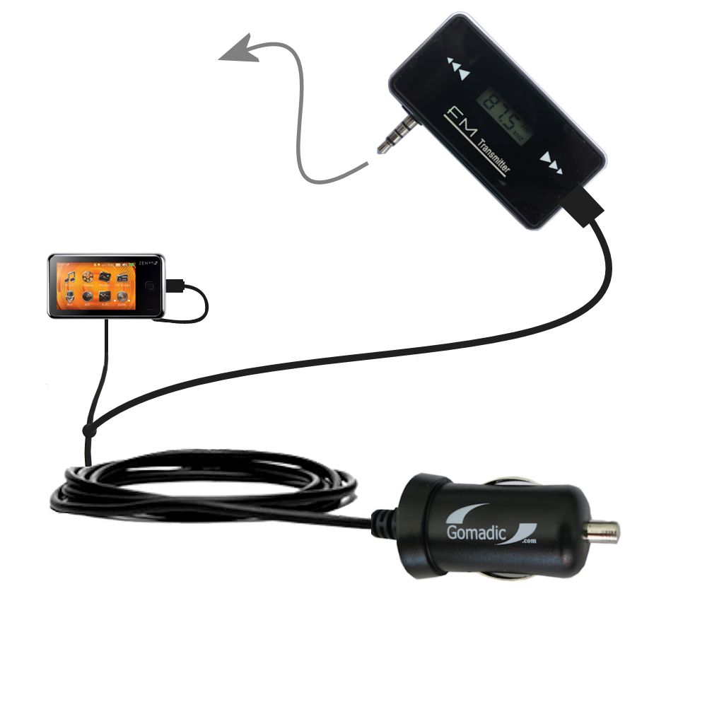 FM Transmitter Plus Car Charger compatible with the Creative ZEN X-Fi2