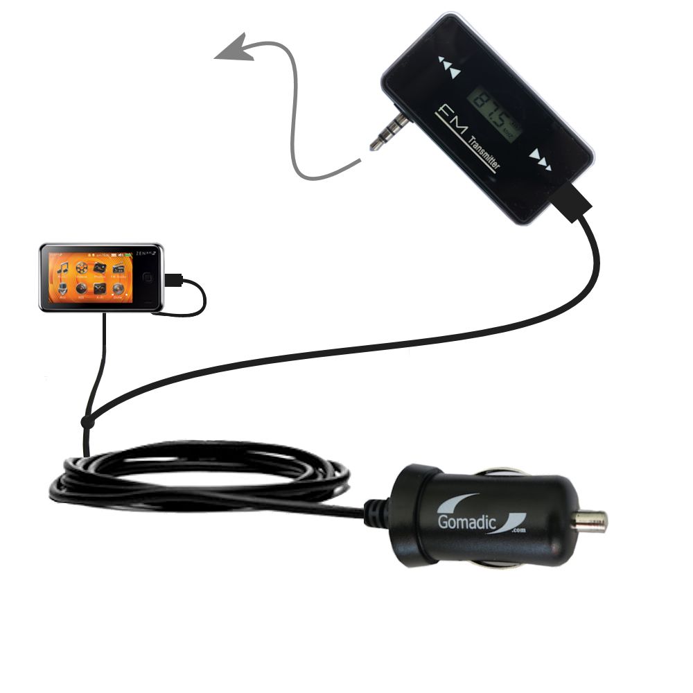 FM Transmitter Plus Car Charger compatible with the Creative Zen X-Fi2 Deluxe