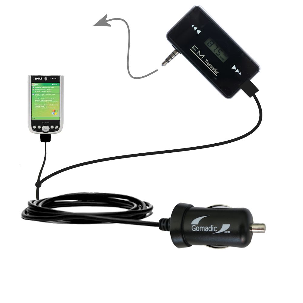 FM Transmitter Plus Car Charger compatible with the Dell Axim x51