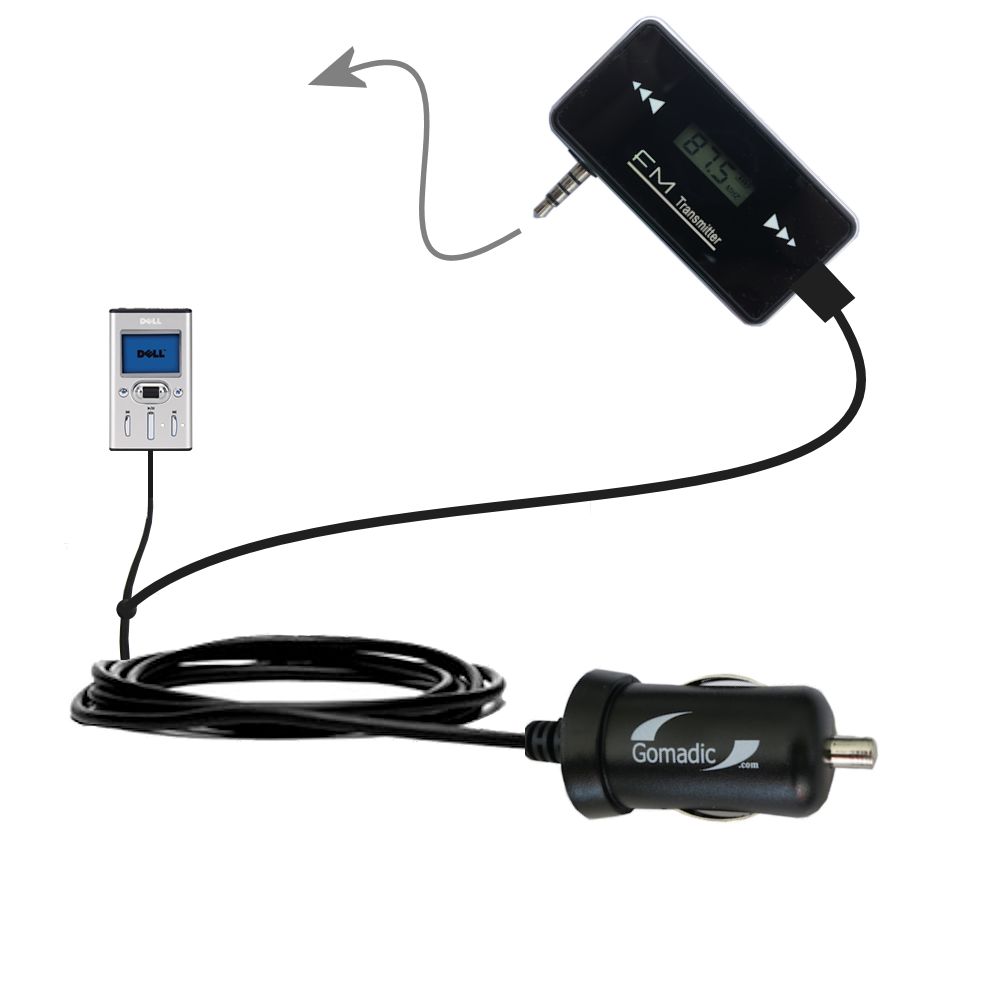 FM Transmitter Plus Car Charger compatible with the Dell Pocket DJ 20GB 30GB